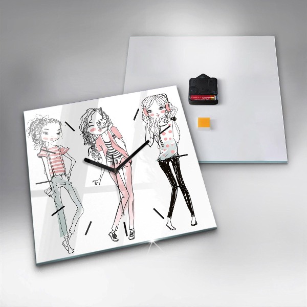 Square glass wall clock Women's fashion