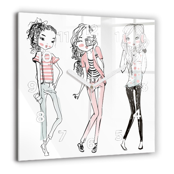 Square glass wall clock Women's fashion