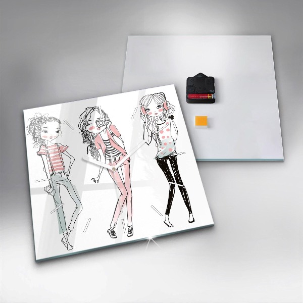 Square glass wall clock Women's fashion