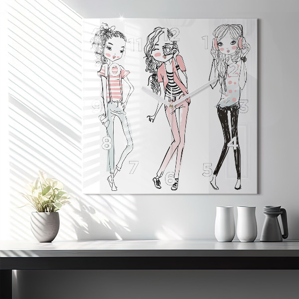Square glass wall clock Women's fashion