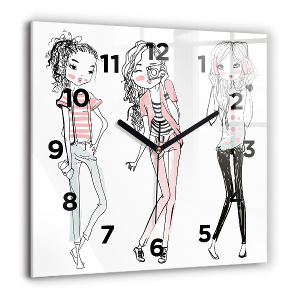 Square glass wall clock Women's fashion