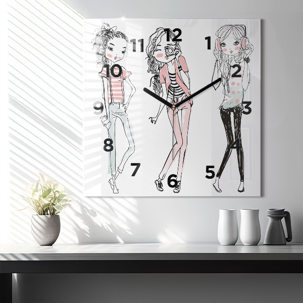 Square glass wall clock Women's fashion