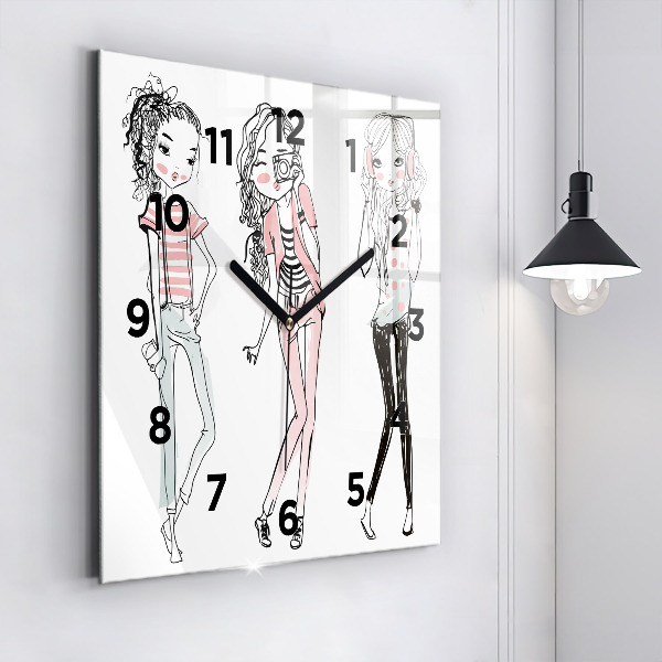 Square glass wall clock Women's fashion