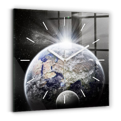 Square glass wall clock Earth Moon Sun