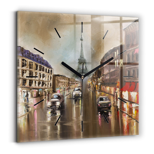 Square glass wall clock Architecture of the city of Paris