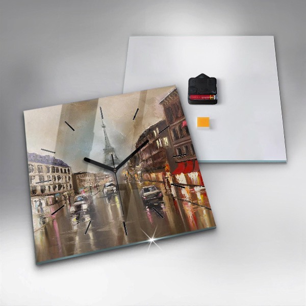 Square glass wall clock Architecture of the city of Paris