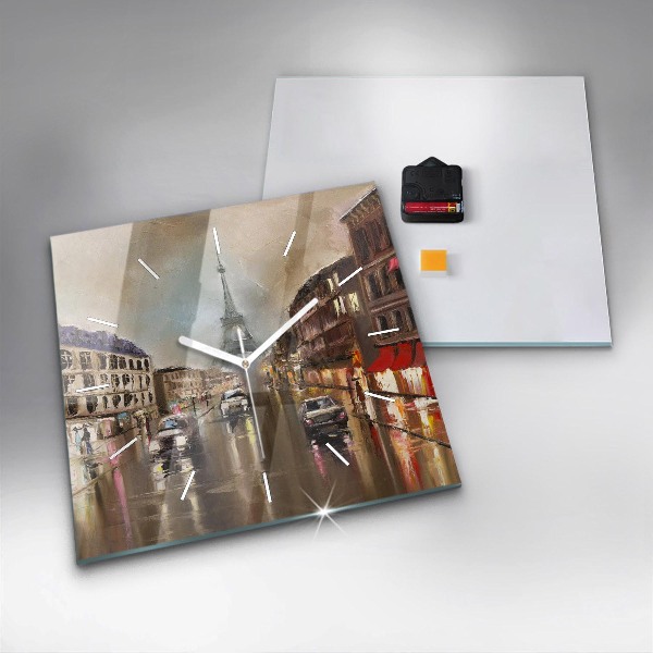 Square glass wall clock Architecture of the city of Paris