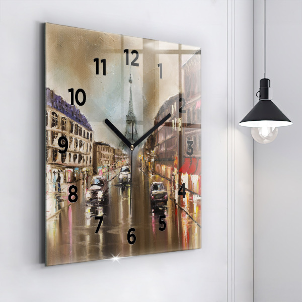 Square glass wall clock Architecture of the city of Paris