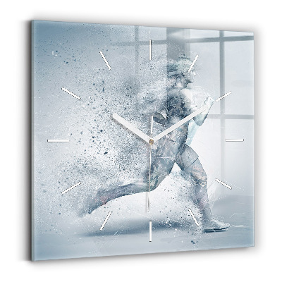 Square glass wall clock Running man