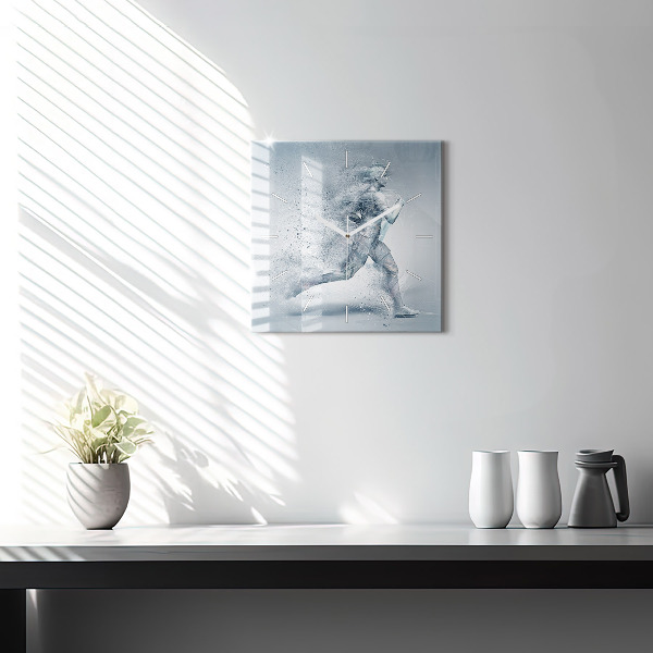 Square glass wall clock Running man