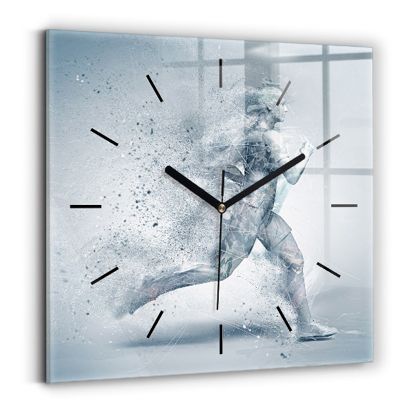 Square glass wall clock Running man