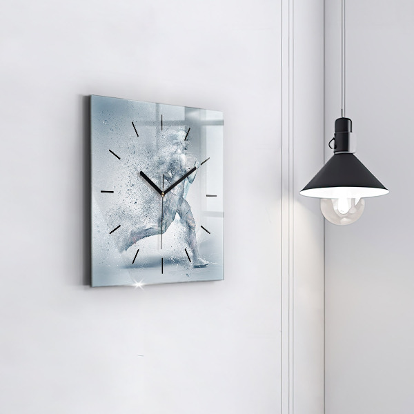 Square glass wall clock Running man