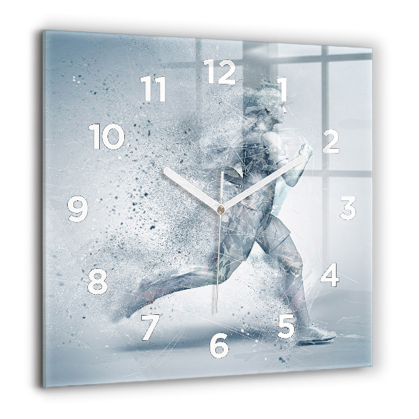 Square glass wall clock Running man