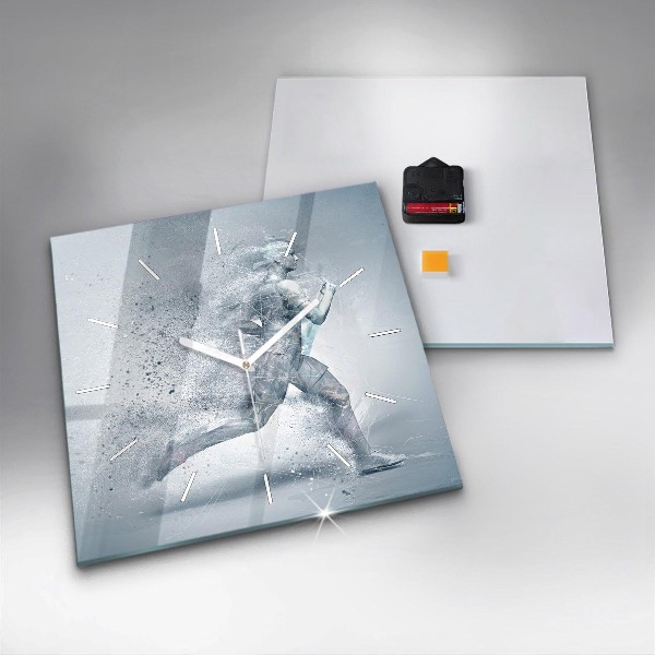 Square glass wall clock Running man