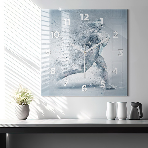 Square glass wall clock Running man
