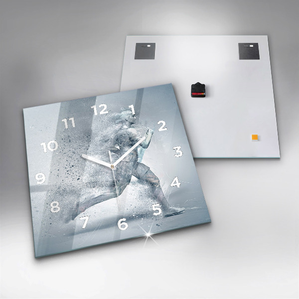 Square glass wall clock Running man
