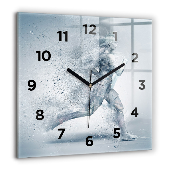 Square glass wall clock Running man