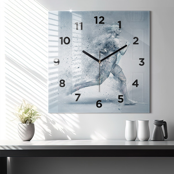 Square glass wall clock Running man