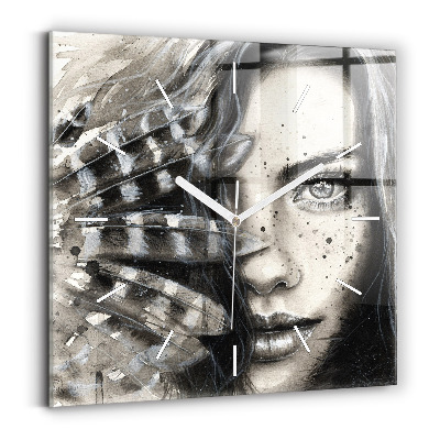 Square glass wall clock Painted portrait