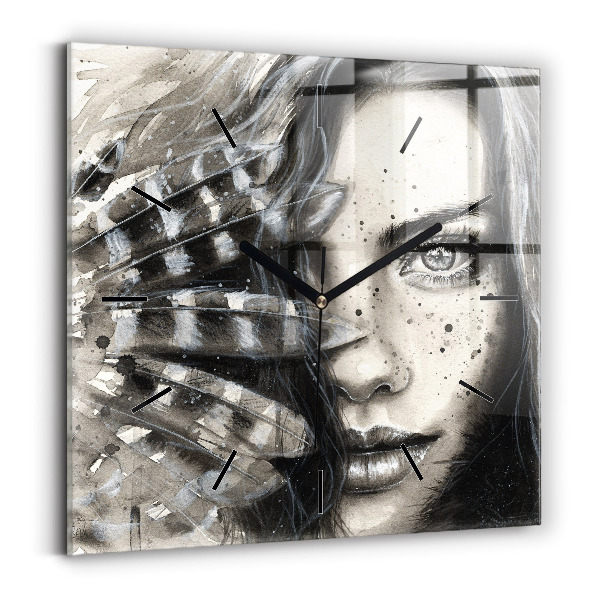Square glass wall clock Painted portrait
