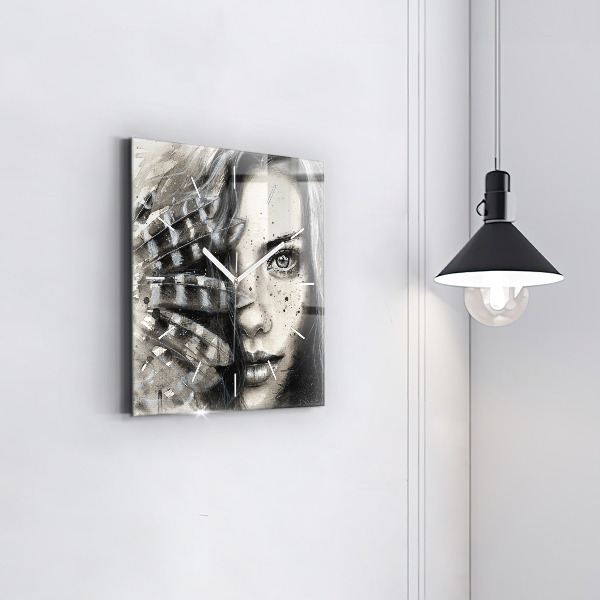 Square glass wall clock Painted portrait