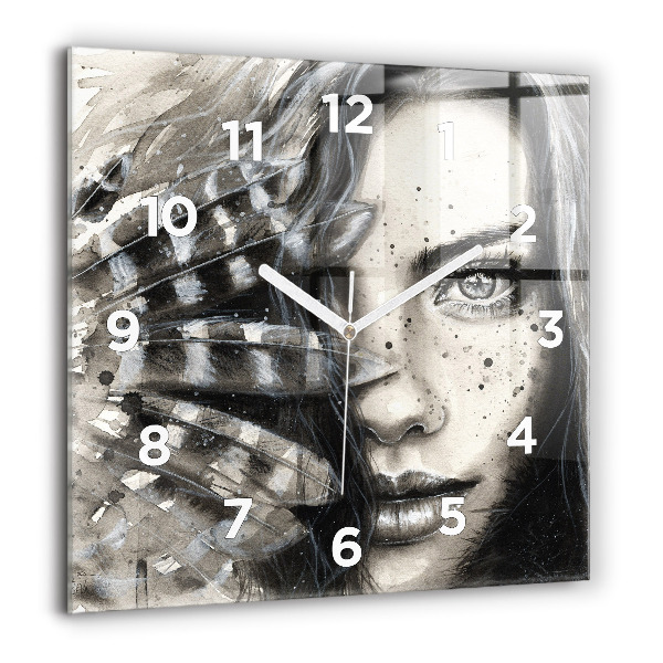 Square glass wall clock Painted portrait