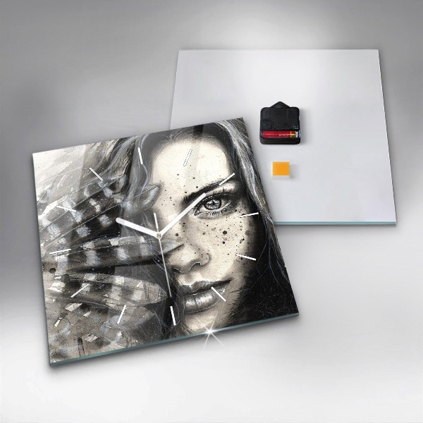 Square glass wall clock Painted portrait