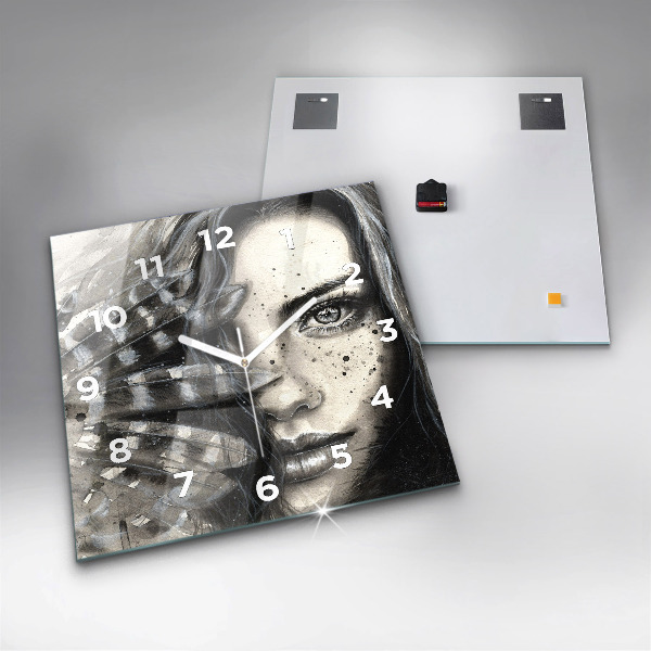 Square glass wall clock Painted portrait