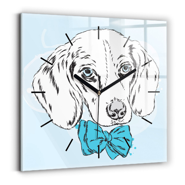 Square glass wall clock Puppy dog