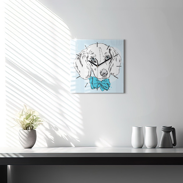 Square glass wall clock Puppy dog