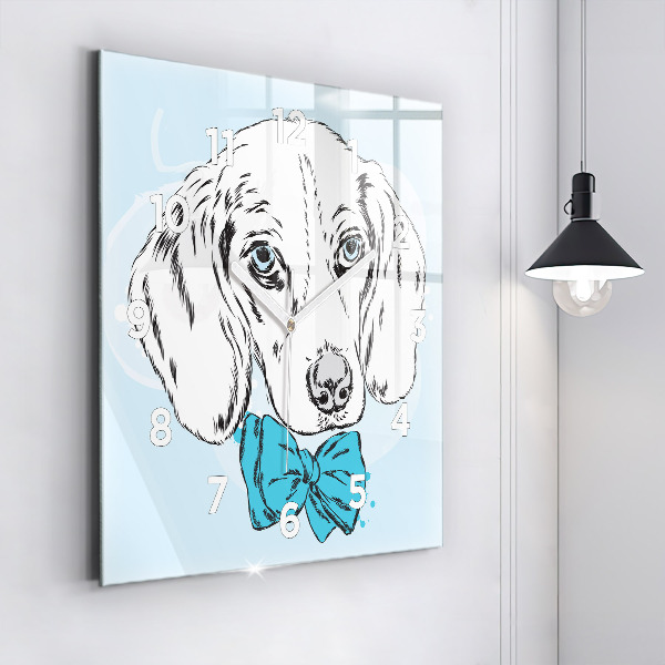 Square glass wall clock Puppy dog
