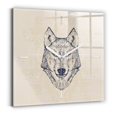 Square glass wall clock Wolf head