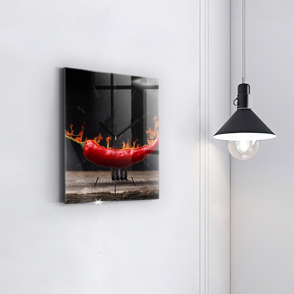 Square glass wall clock Pepperoni pepper