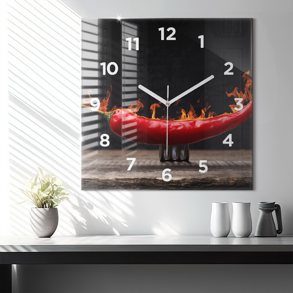 Square glass wall clock Pepperoni pepper