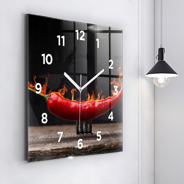 Square glass wall clock Pepperoni pepper