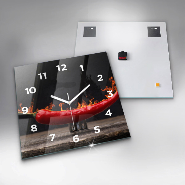 Square glass wall clock Pepperoni pepper