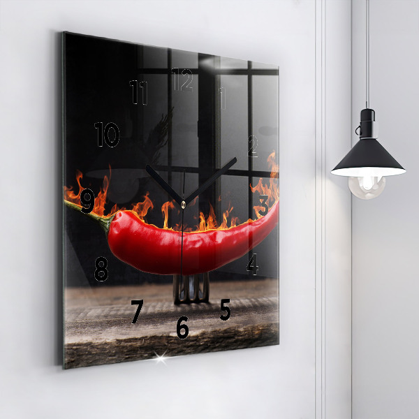 Square glass wall clock Pepperoni pepper