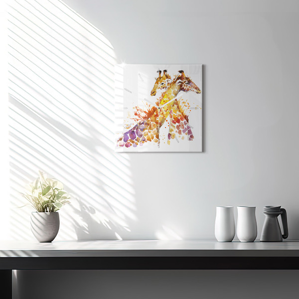 Square glass wall clock Giraffe - watercolor