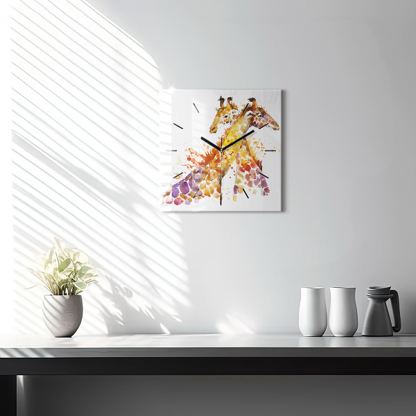 Square glass wall clock Giraffe - watercolor