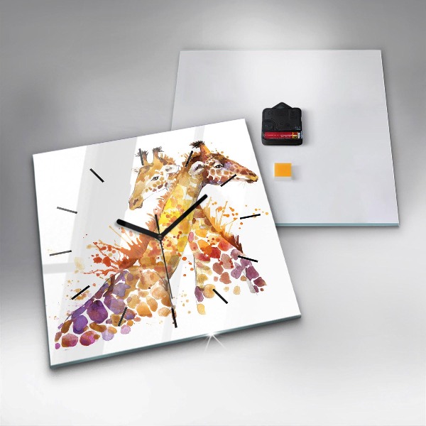Square glass wall clock Giraffe - watercolor