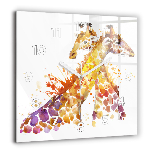 Square glass wall clock Giraffe - watercolor