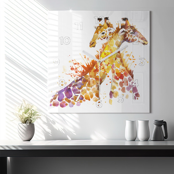Square glass wall clock Giraffe - watercolor