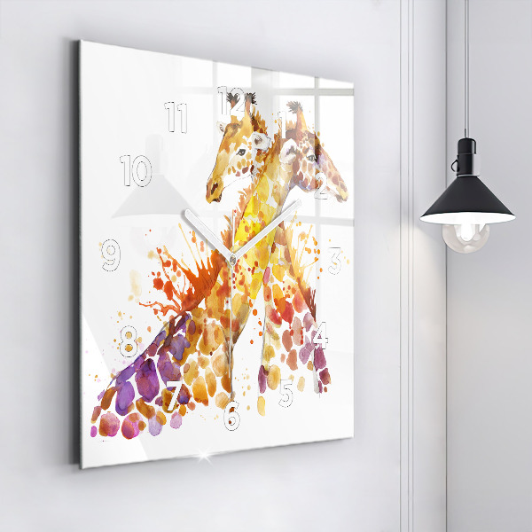 Square glass wall clock Giraffe - watercolor