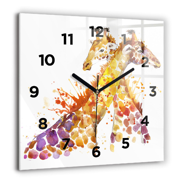 Square glass wall clock Giraffe - watercolor
