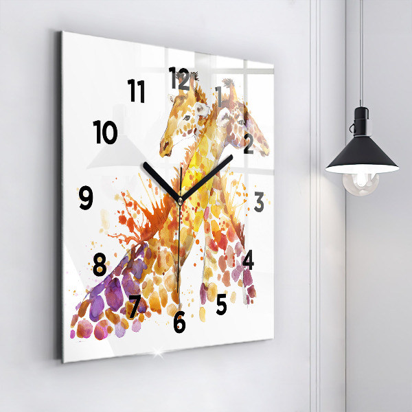 Square glass wall clock Giraffe - watercolor