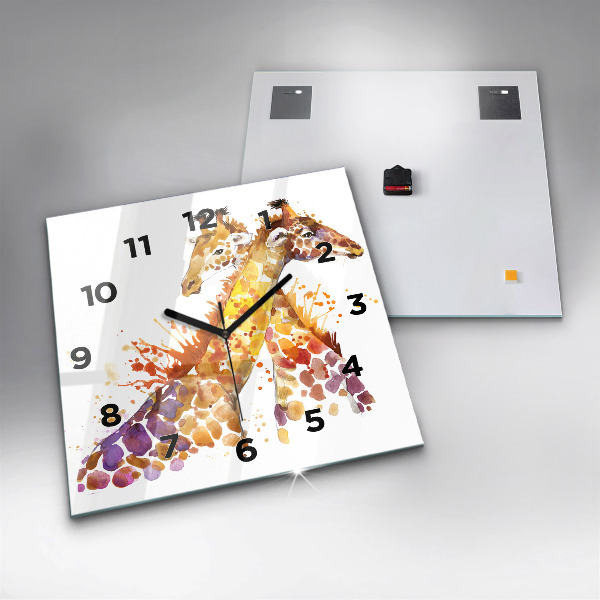 Square glass wall clock Giraffe - watercolor
