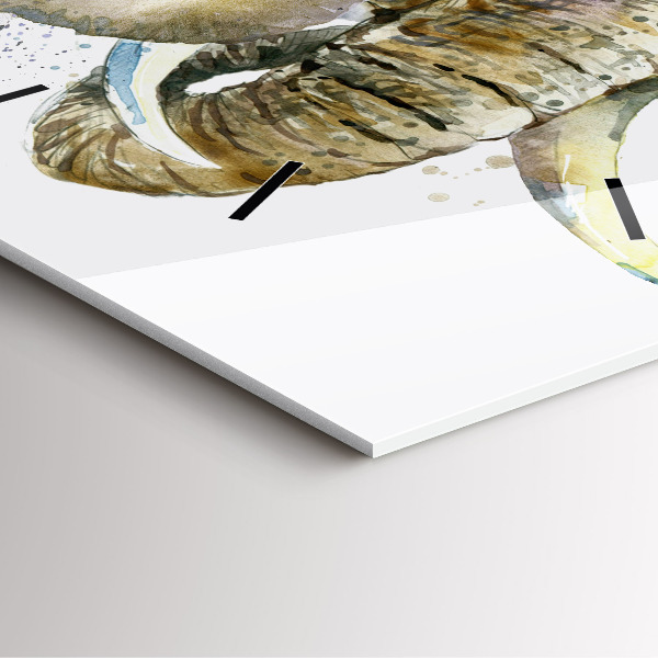 Square glass wall clock Painted animals elephants