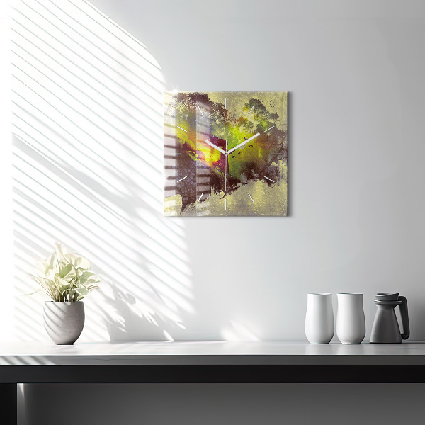 Square glass wall clock Woman in the forest