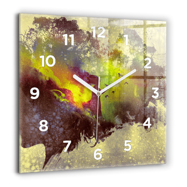 Square glass wall clock Woman in the forest