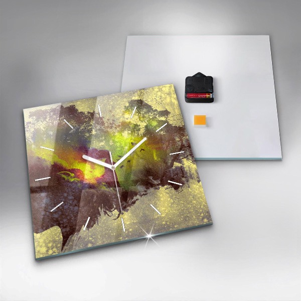 Square glass wall clock Woman in the forest